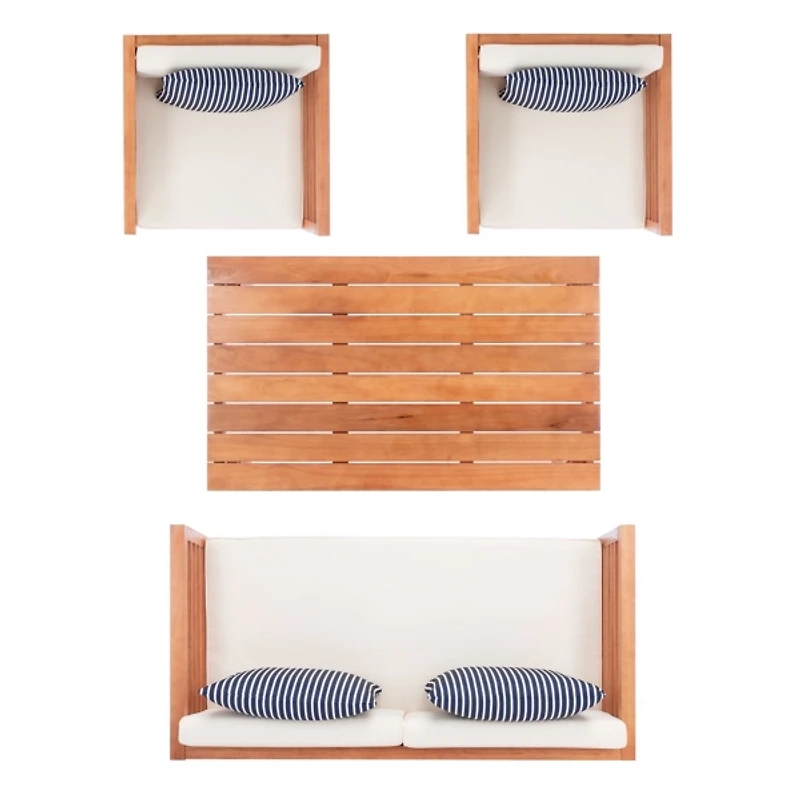 Natural Wood & Navy Striped 4-pc. Outdoor Set