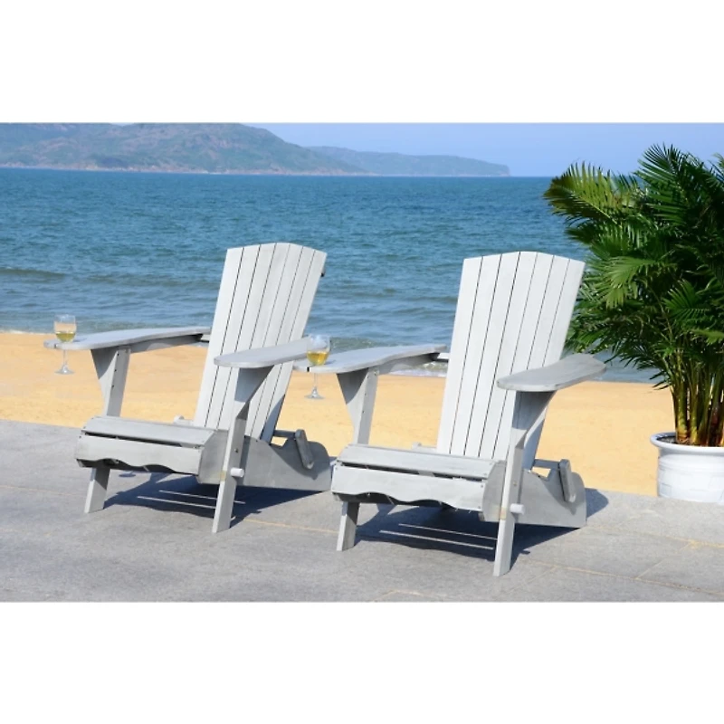 Leta Gray Wood Adirondack Chairs, Set of 2
