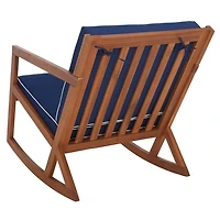 Wooden Outdoor Rocking Chair with Navy Cushions