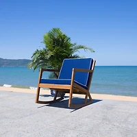 Wooden Outdoor Rocking Chair with Navy Cushions