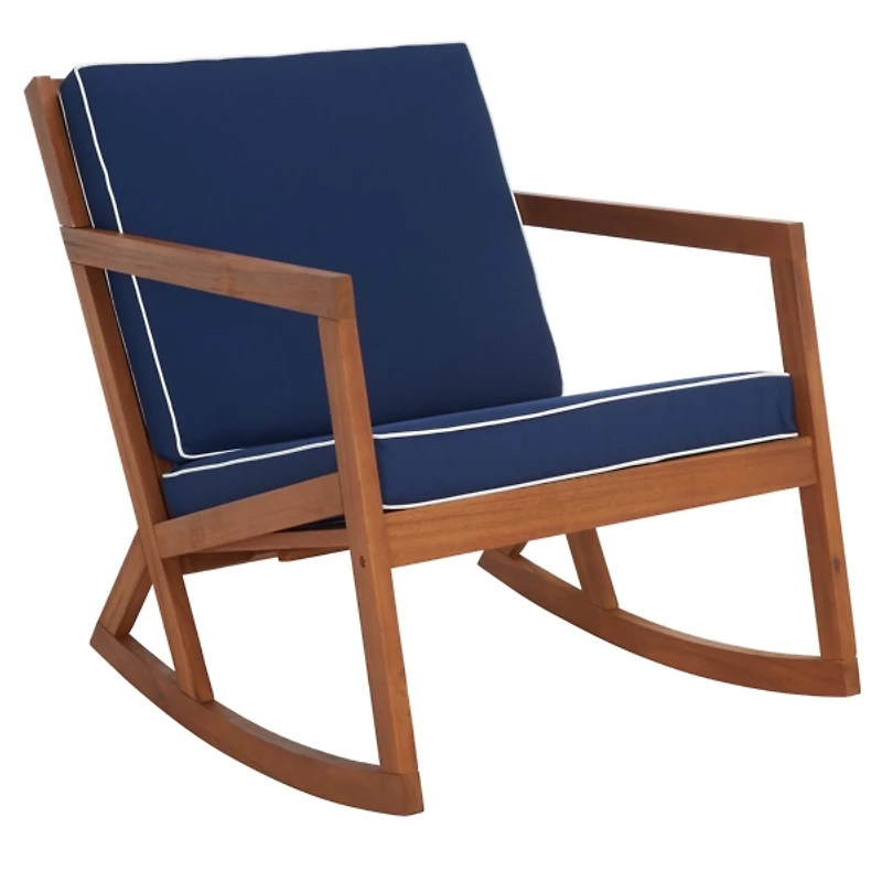 Wooden Outdoor Rocking Chair with Navy Cushions