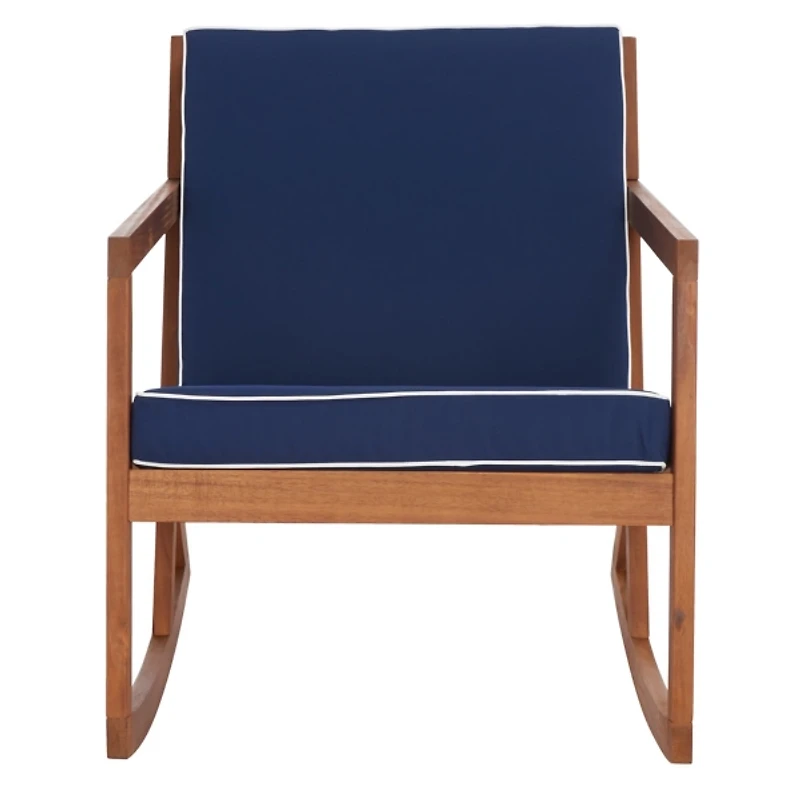 Wooden Outdoor Rocking Chair with Navy Cushions