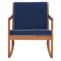 Wooden Outdoor Rocking Chair with Navy Cushions