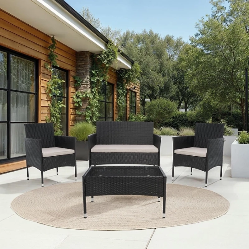Alma Black Wicker 4-pc. Outdoor Living Set