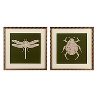 Green Floral Insects Framed Art Prints, Set of 2