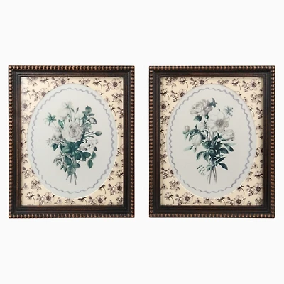 Vintage Floral Bouquet Framed Art Prints, Set of 2