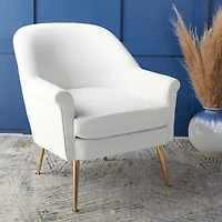 White Upholstered Mid-Century Accent Chair