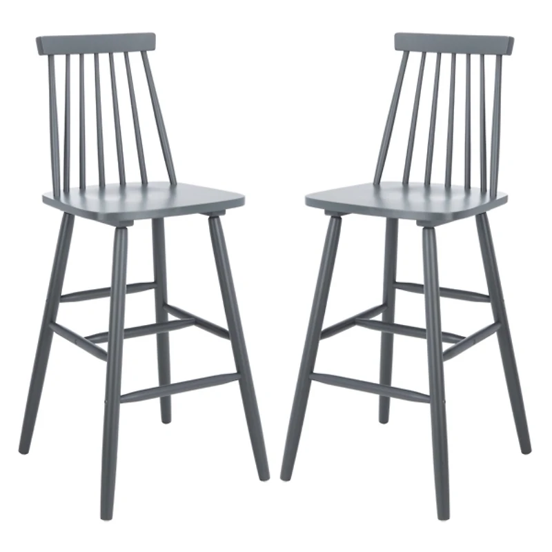 Gray Wood Scandinavian Bar Stools, Set of 2