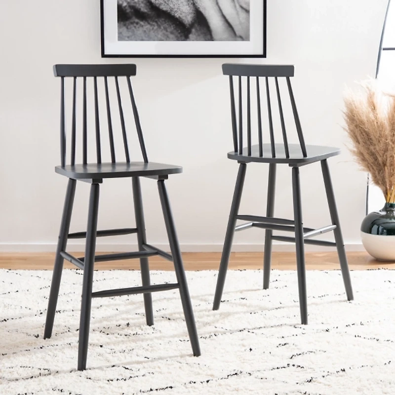Gray Wood Scandinavian Bar Stools, Set of 2