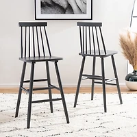 Gray Wood Scandinavian Bar Stools, Set of 2
