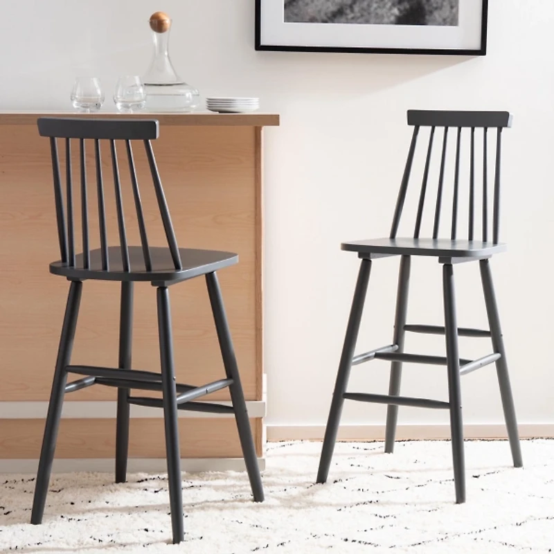 Gray Wood Scandinavian Bar Stools, Set of 2