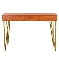 Natural Wood and Gold Mid-Century Desk