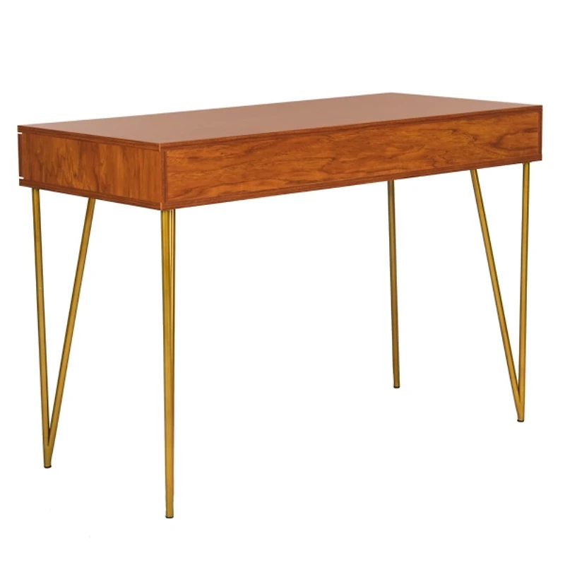 Natural Wood and Gold Mid-Century Desk
