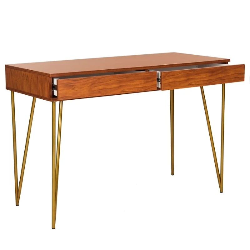 Natural Wood and Gold Mid-Century Desk