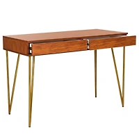 Natural Wood and Gold Mid-Century Desk