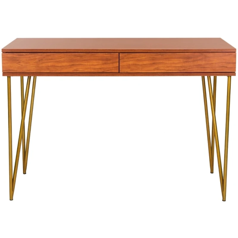 Natural Wood and Gold Mid-Century Desk