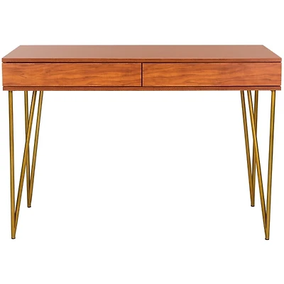 Natural Wood and Gold Mid-Century Desk