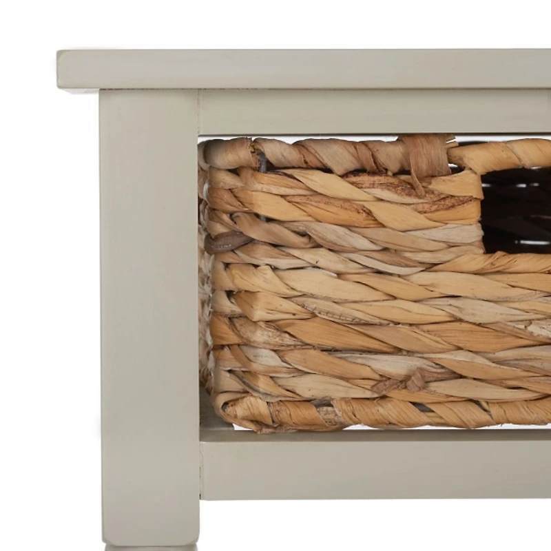 Gray Pine Wood Rattan Drawer Console Table