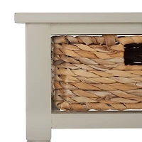 Gray Pine Wood Rattan Drawer Console Table