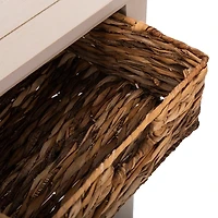 Gray Pine Wood Rattan Drawer Console Table