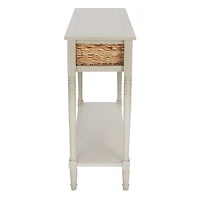 Gray Pine Wood Rattan Drawer Console Table