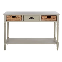 Gray Pine Wood Rattan Drawer Console Table