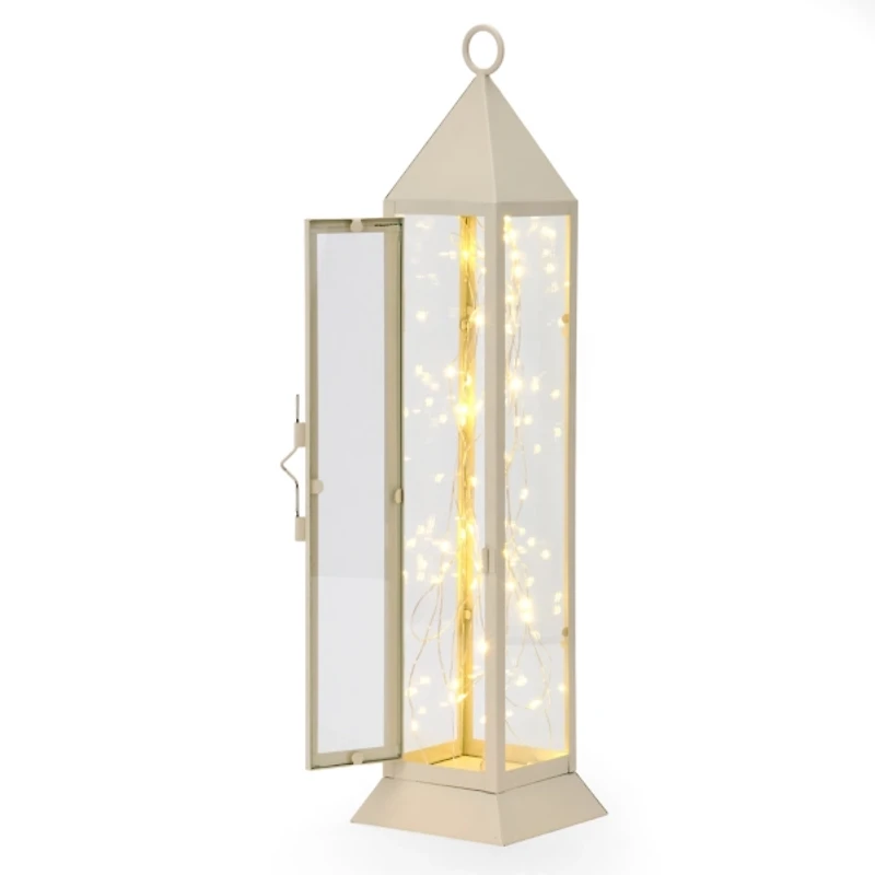 Pre-Lit Ivory Metal Twinkle Lights Lantern