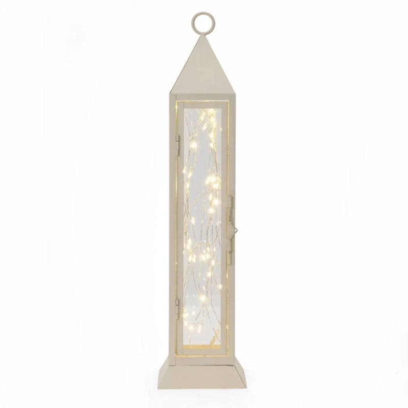 Pre-Lit Ivory Metal Twinkle Lights Lantern