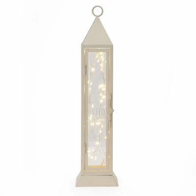 Pre-Lit Ivory Metal Twinkle Lights Lantern