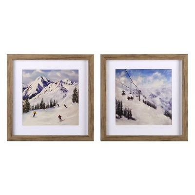 Mini Ski Scenes Framed Art Prints, Set of 2