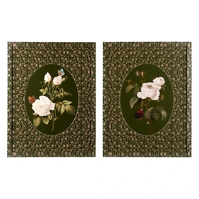 Green Oval Floral Framed Art Prints, Set of 2