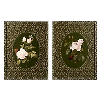 Green Oval Floral Framed Art Prints, Set of 2