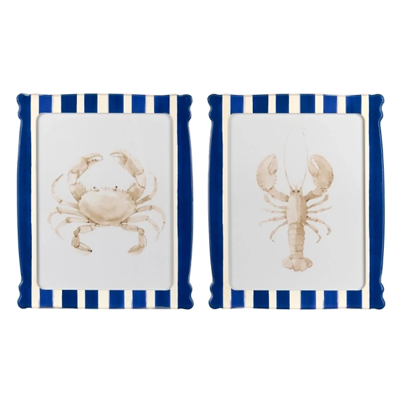 Crab & Lobster Striped Framed Art Prints, Set of 2