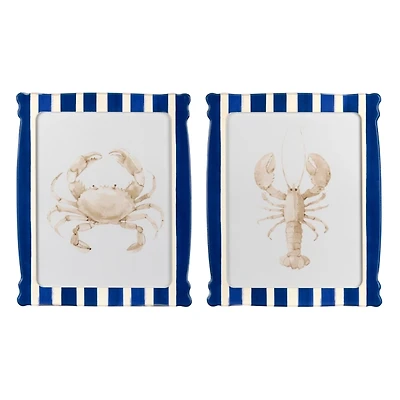Crab & Lobster Striped Framed Art Prints, Set of 2
