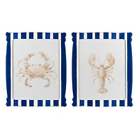 Crab & Lobster Striped Framed Art Prints, Set of 2