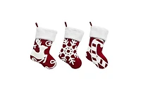 Red and White Embroidered Stockings, Set of 3