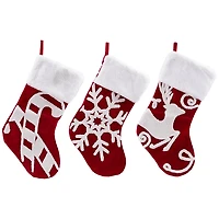 Red and White Embroidered Stockings, Set of 3