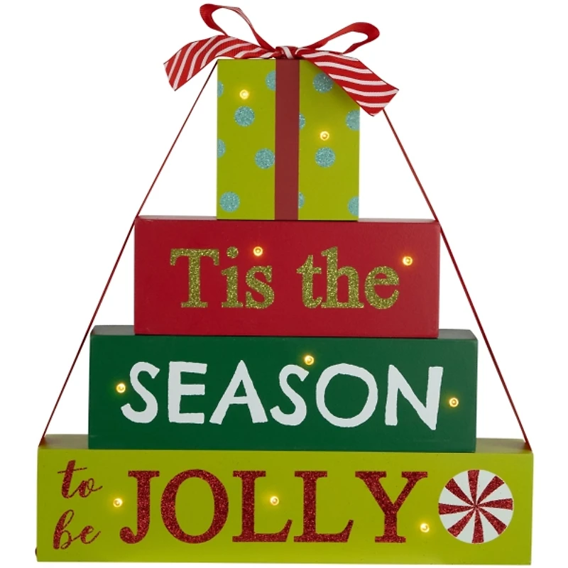 Pre-Lit Season to be Jolly Gift Box Decoration