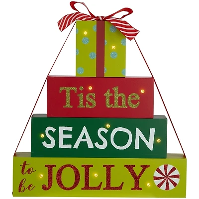 Pre-Lit Season to be Jolly Gift Box Decoration