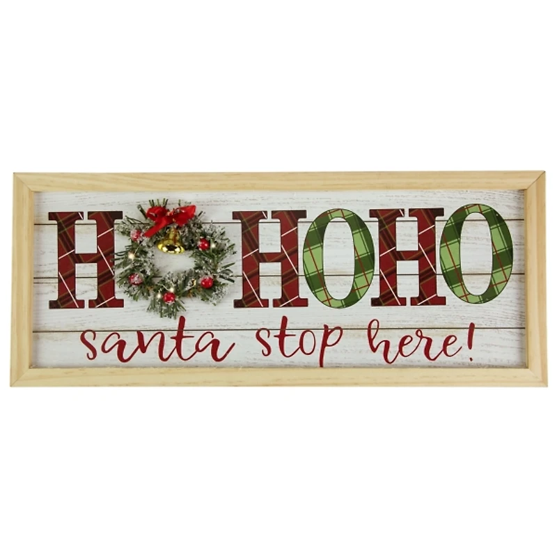 Plaid Ho Ho Ho LED Wreath Wall Plaque