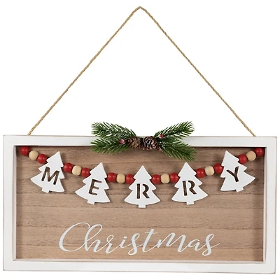 Merry Christmas Beaded Wood Wall Plaque