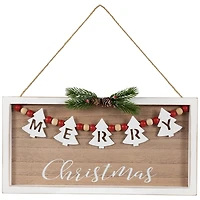 Merry Christmas Beaded Wood Wall Plaque