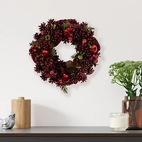 Red Glitter Pinecone and Ornament Wreath