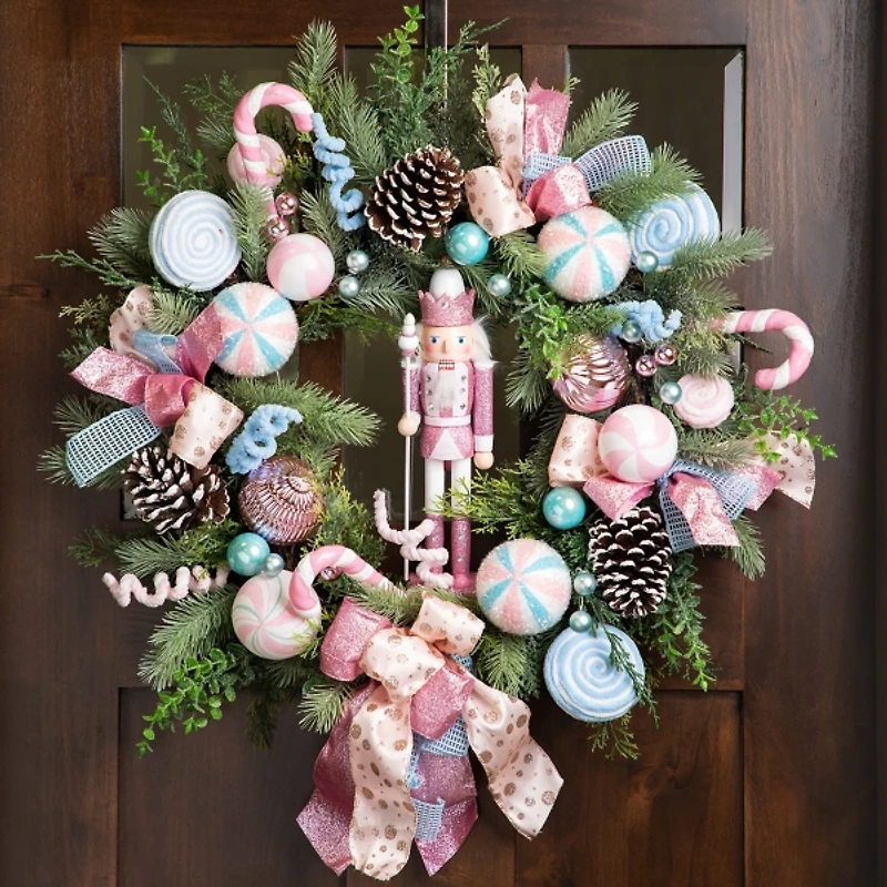 Pastel Nutcracker and Ornaments Wreath