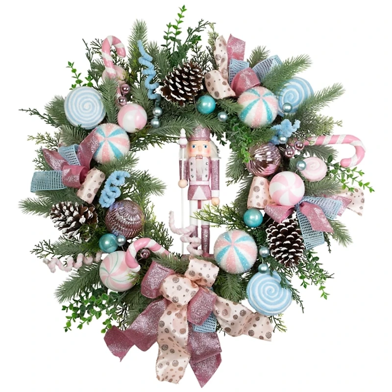Pastel Nutcracker and Ornaments Wreath