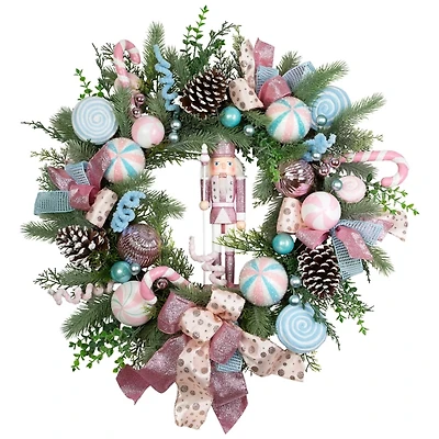 Pastel Nutcracker and Ornaments Wreath
