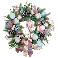 Pastel Nutcracker and Ornaments Wreath