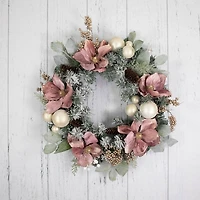 Pink Poinsettia and Ornaments Wreath