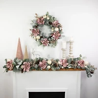 Pink Poinsettia and Ornaments Wreath
