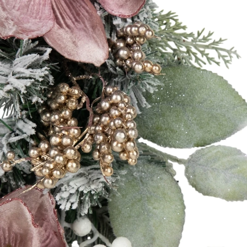Pink Poinsettia and Ornaments Wreath